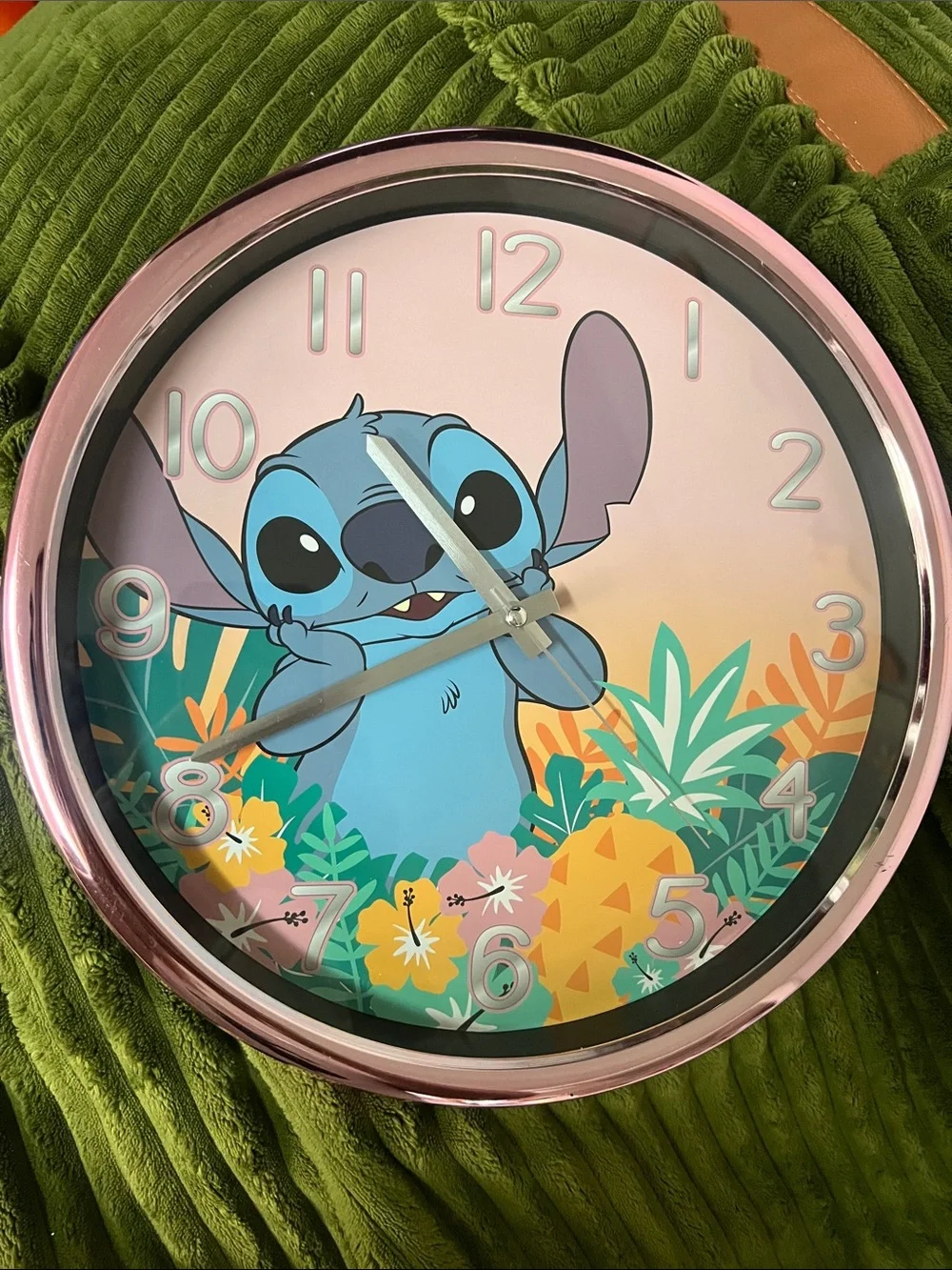 Disney Pink Frame Stitch Wall Clock with Tropical Artwork
